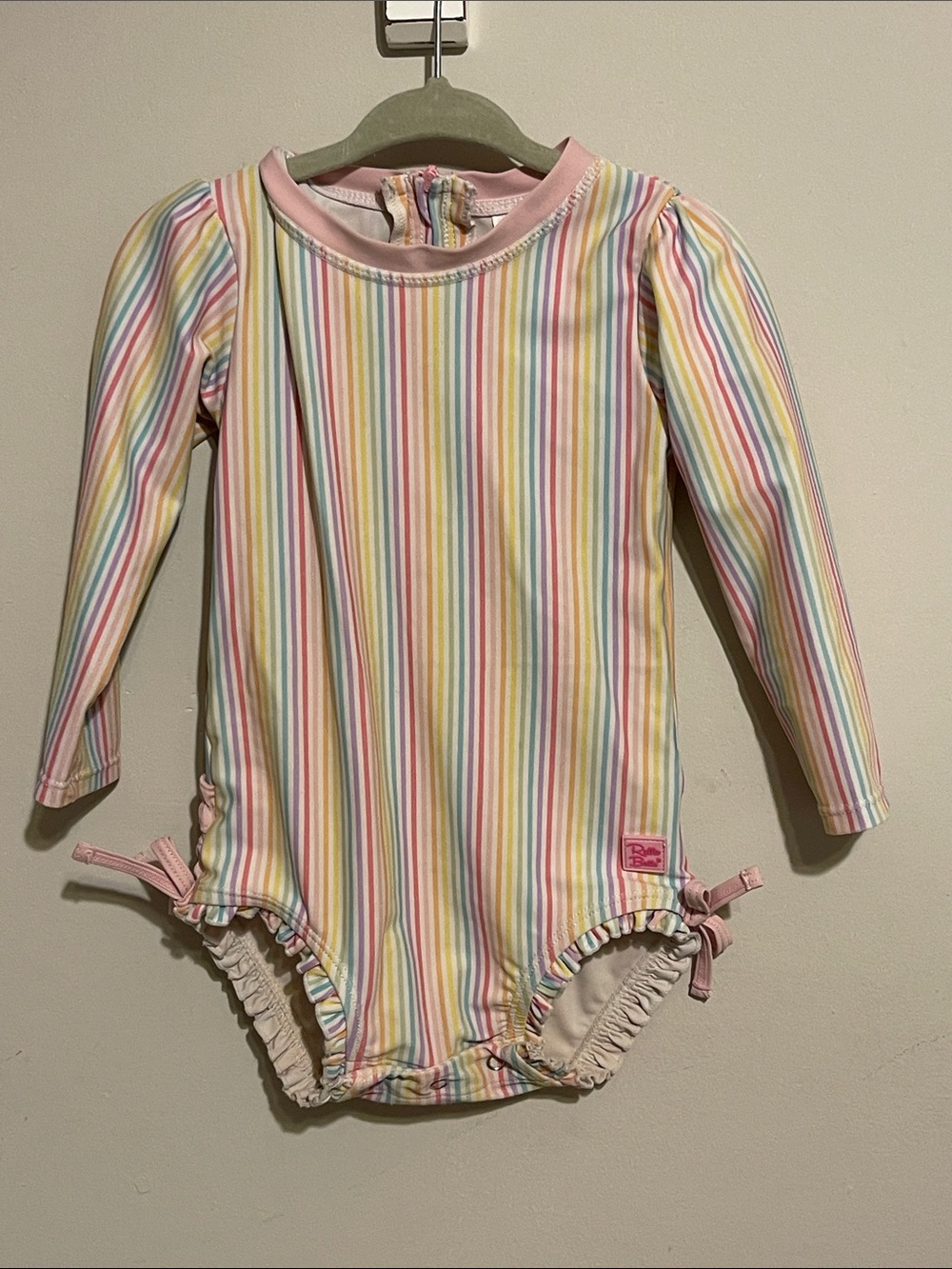 Ruffle Butts Pastel Rainbow Stripe Long Sleeve Rashguard 18-24 month girls swim